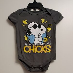 Peanuts Gray Baby One-Piece with Snoopy & Yellow Chicks